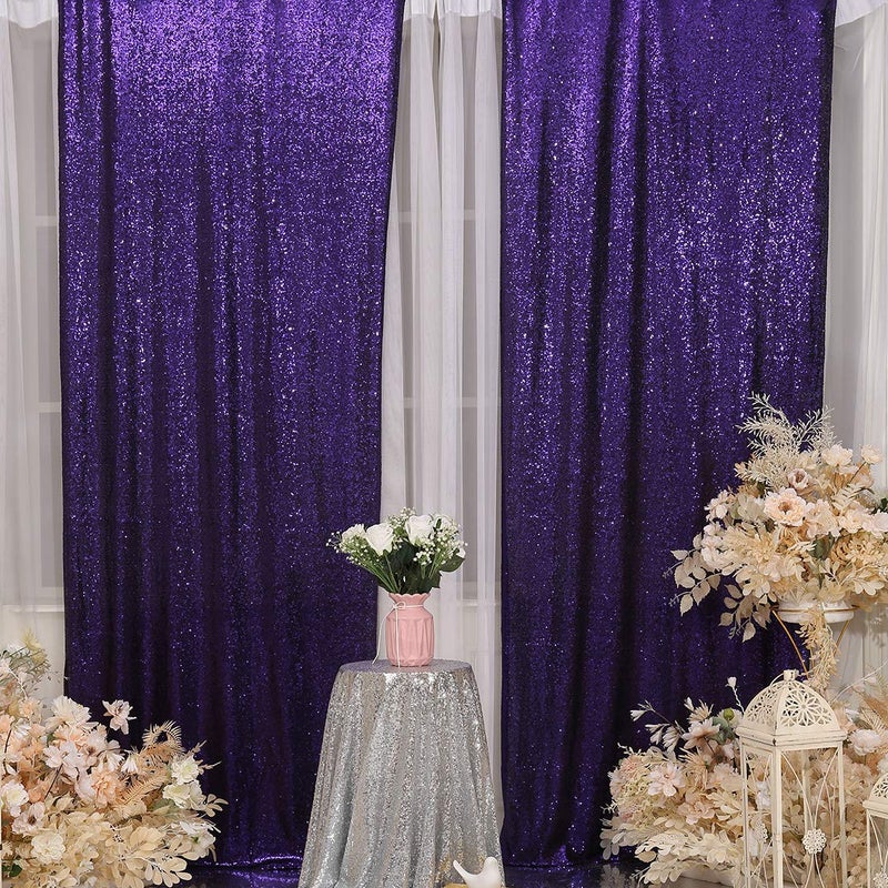 SquarePie Sequin Backdrop 2FT x 8FT 2pcs Purple Background Sparkly Curtain for Halloween Wedding Party Decoration - Image 3